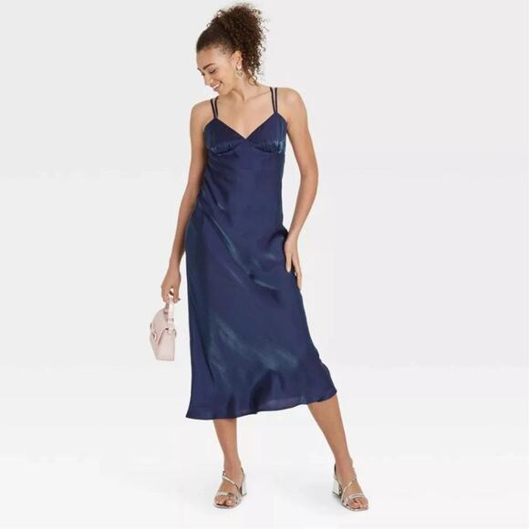 Wild Fable Women's Iridescent Maxi Slip Dress Navy Size Medium - Picture 1 of 6